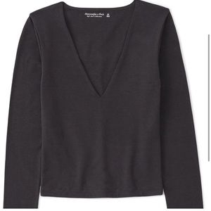 Long sleeve cotton seamless fabric v neck top- black- size XS from Abercrombie